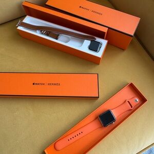 NWOT Two Apple Hermès Watches with Signature Orange and Brown Bands